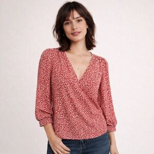 Madewell Kingston Side-Button Wrap Top | Red Floral | Viscose | XS